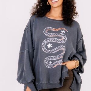 Free People Women's Gray Snake Graphic Sweatshirt